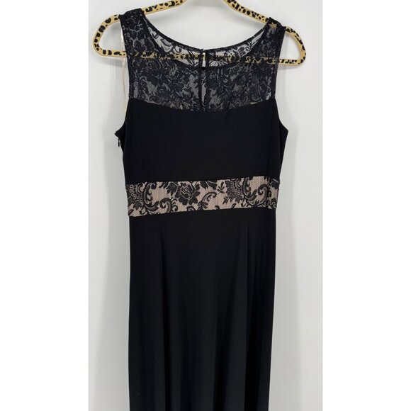 Black Sleeveless Lace Trim Maxi Dress With Nude Lining Accents - Picture 5 of 12